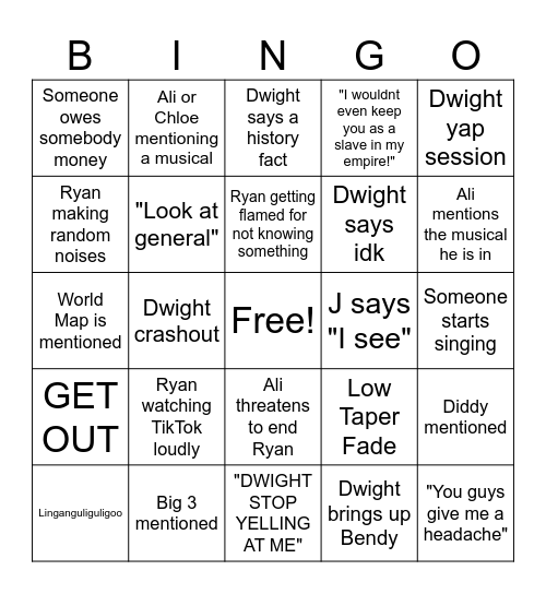 Gang Bingo Card