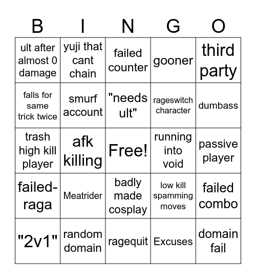 JJS Bingo Card