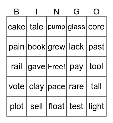 Rhyming Bingo Card