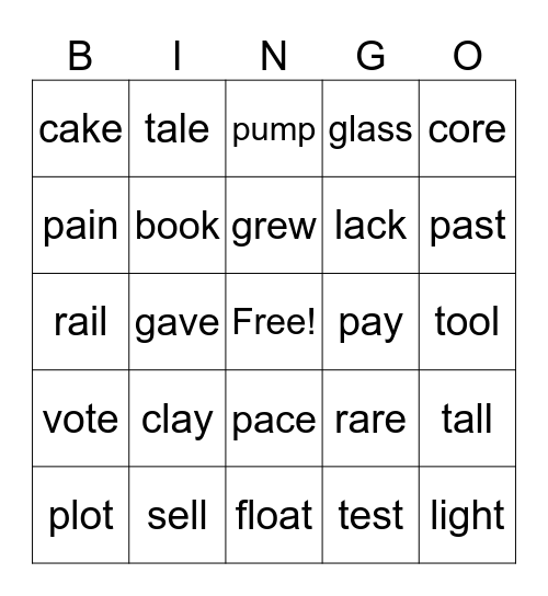 Rhyming Bingo Card