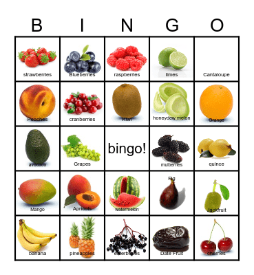 vegetable Bingo Card
