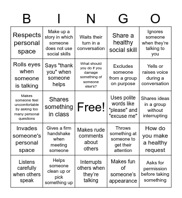 Social Skills Bingo Card