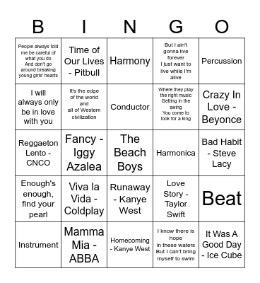 MUSIC MUSIC MUSIC Bingo Card
