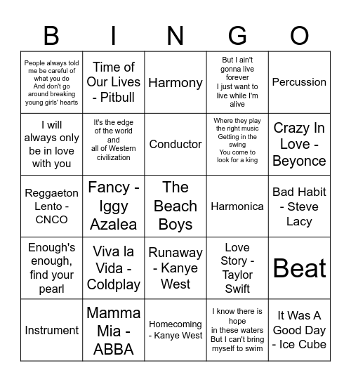 MUSIC MUSIC MUSIC Bingo Card