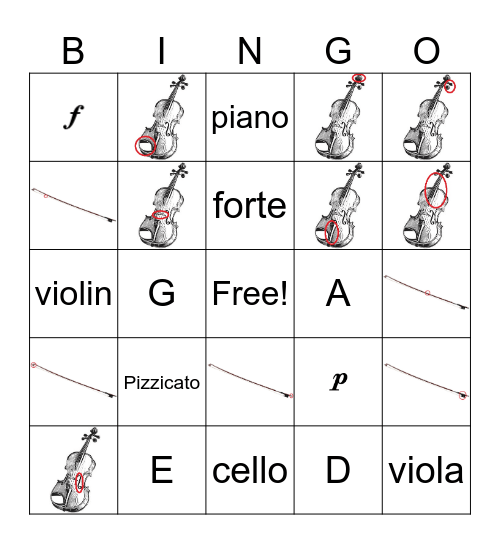 Violin Parts Bingo Card