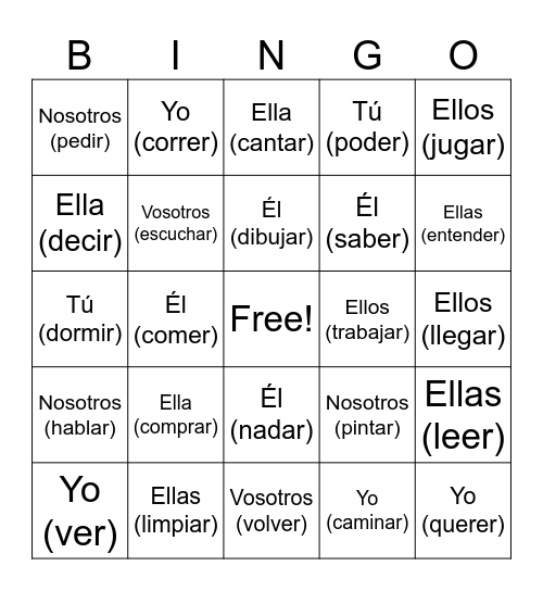 Preterito Bingo Card