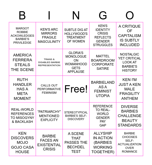Barbie Bingo Card