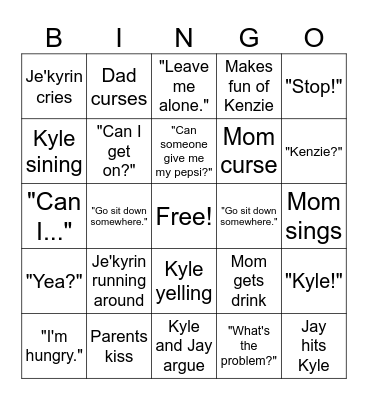 Duncan Family Bingo Card