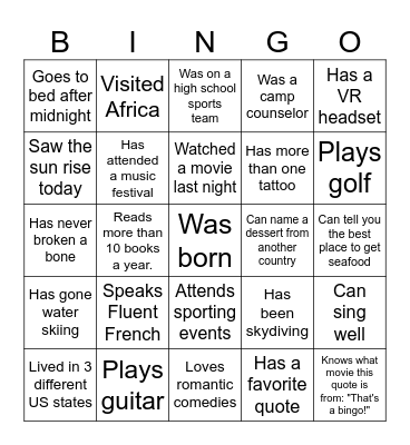 Find Someone Who... Bingo Card