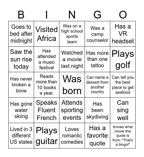 Find Someone Who... Bingo Card