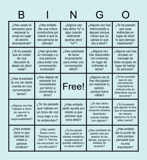 Comunicación poco asertiva Bingo Card