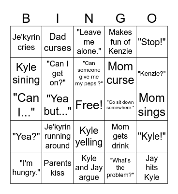 Duncan Family Bingo Card