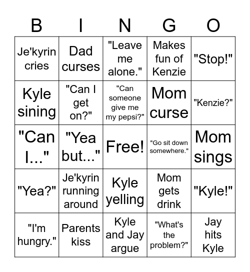 Duncan Family Bingo Card