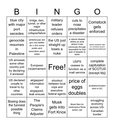 2025 (presidency part 1) Bingo Card
