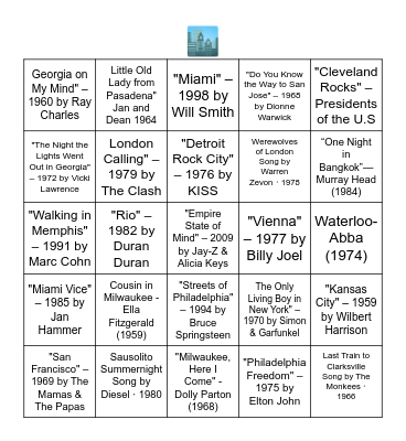 CITY IN THE TITLE Bingo Card