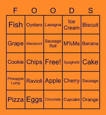 Foods (UK) Bingo Card