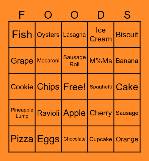 Foods (UK) Bingo Card