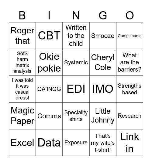 Adam's lingo bingo Card