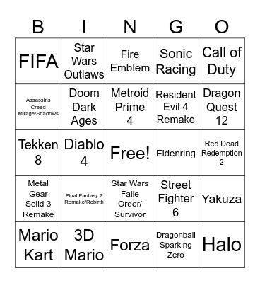 Nintendo Switch 2 Direct Bingo Card