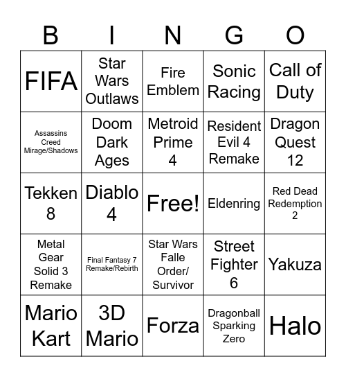 Nintendo Switch 2 Direct Bingo Card