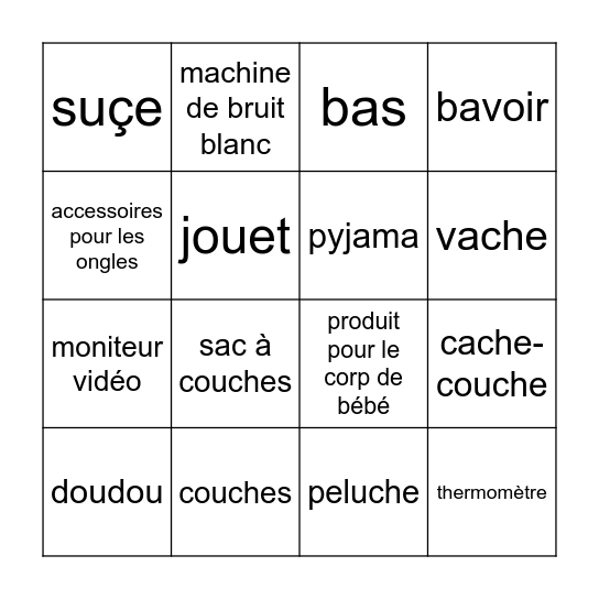 BINGO CADEAUX Bingo Card