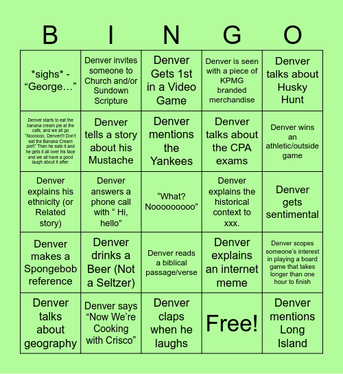 Denver Bingo! Bingo Card