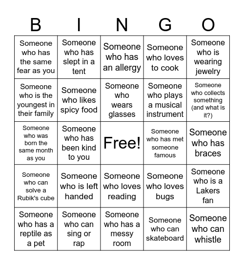Getting to Know You Bingo Card