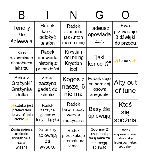 Canzoniarskie bingo Card
