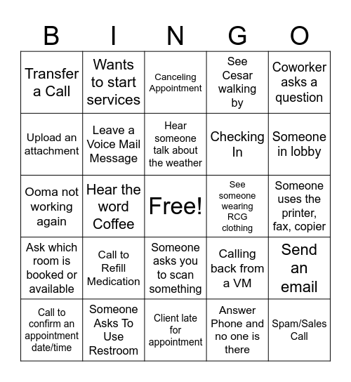 RCG - Admin Bingo Card