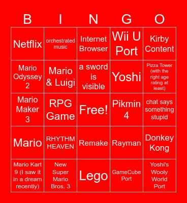 Nintendo Direct 9.14.23 Bingo Card