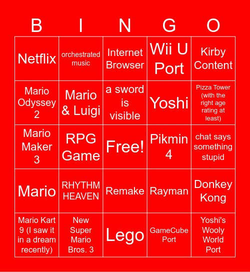 Nintendo Direct 9.14.23 Bingo Card