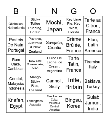 Desserts from Around the World Bingo Card
