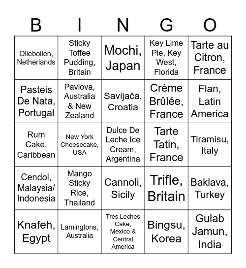 Desserts from Around the World Bingo Card