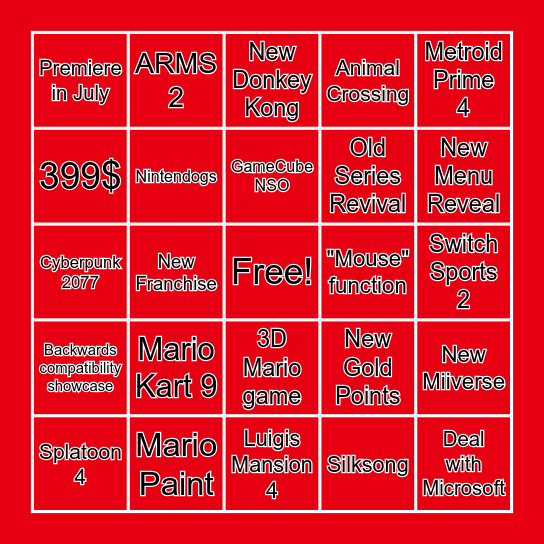 NINTENDO DIRECT: SWITCH 2 BINGO Card