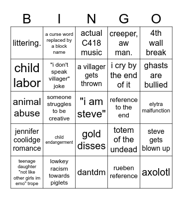 minecraft movie bingo card Bingo Card