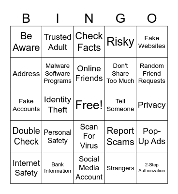 Online Safety Bingo Card