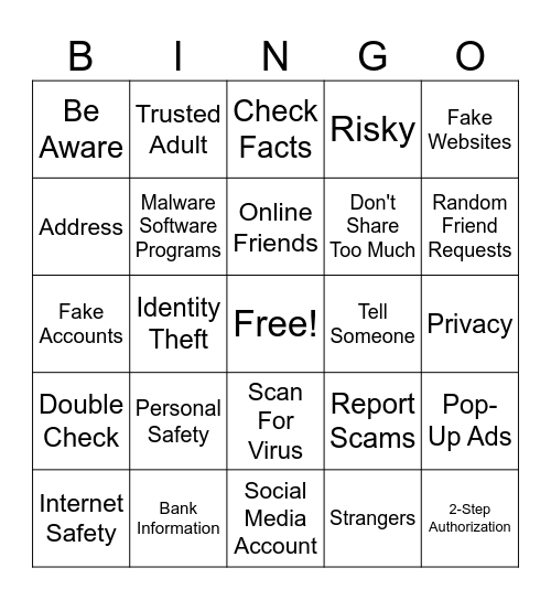 Online Safety Bingo Card