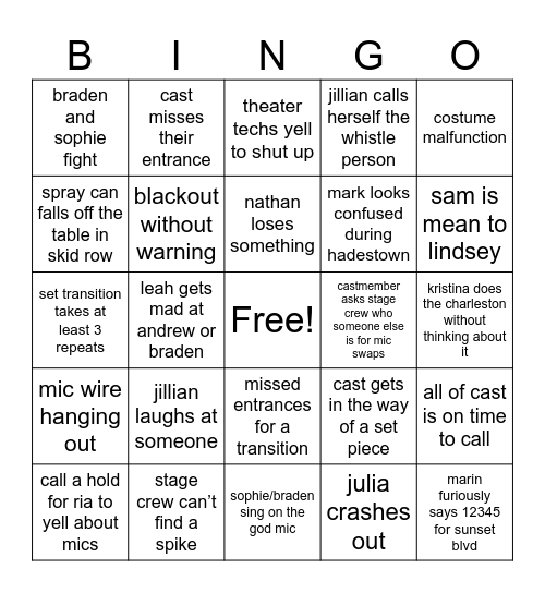 revue bingo 3/27 Bingo Card