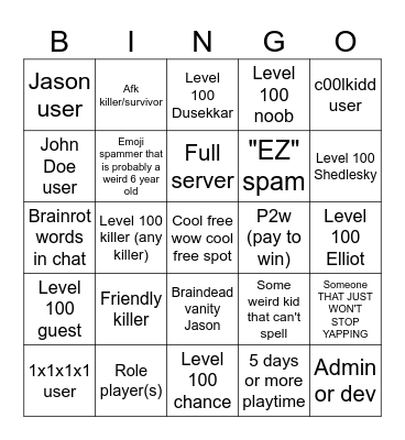 Roblox Forsaken Bingo!! Bingo Card