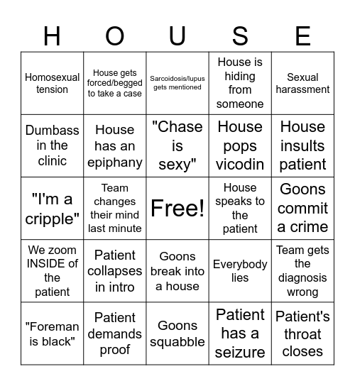 House Bingo Card