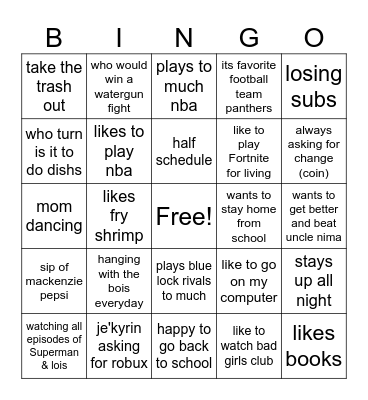 FAMILY Bingo Card
