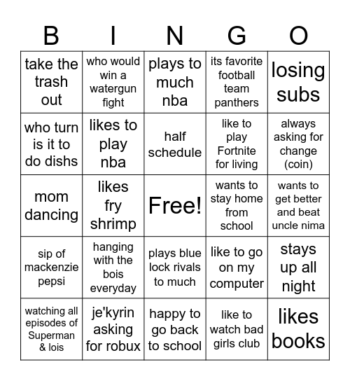 FAMILY Bingo Card