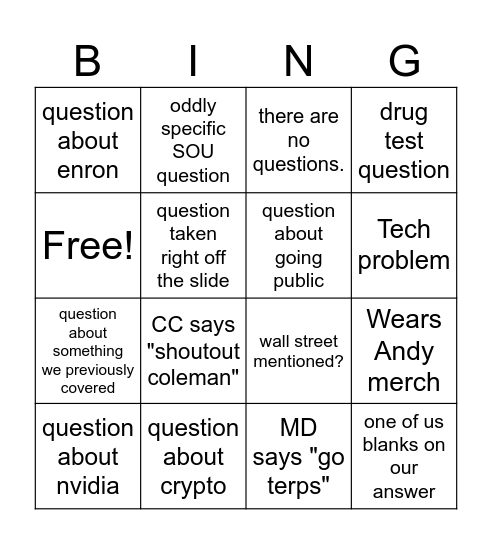 Recruitment Bingo Card