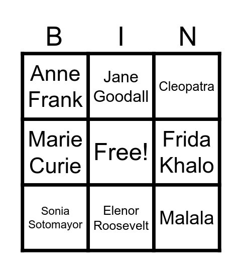 Women's History Month Bingo Card