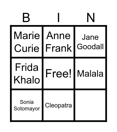 Women's History Month Bingo Card