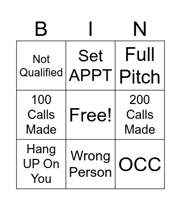 Call Session Bingo Card