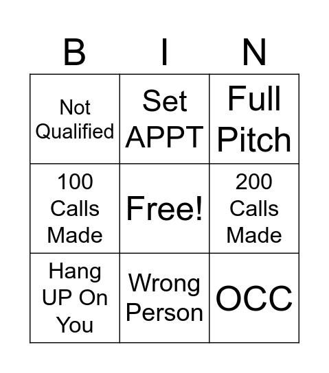 Call Session Bingo Card