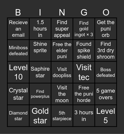 Paper Mario TTYD Extrem Randomizer Bingo Card