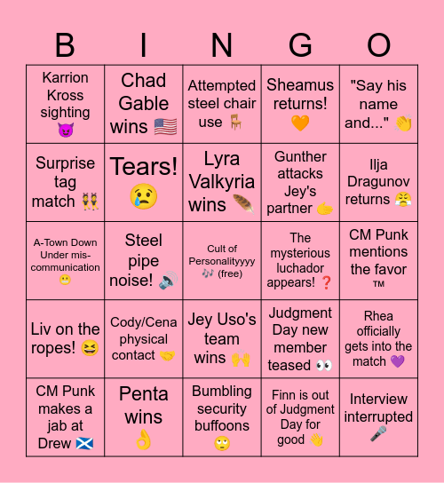Monday Night RAW 3/24/25 Bingo Card