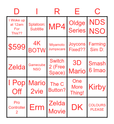 SWITCH 2 DIRECT BABYYYYYYYYY!!!!!!1!!! Bingo Card